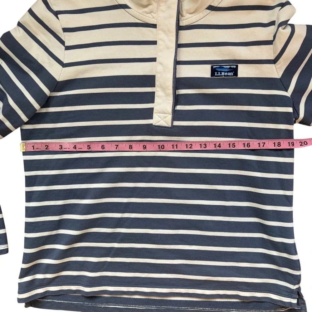 LL Bean Women's Blue White Striped Snap Sweatshirt Petite Medium Nautical Preppy - Picture 6 of 9